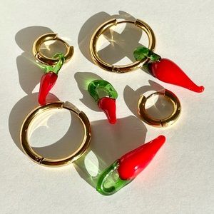 Thick gold hoop earrings stainless steel 18k gold plated lamp work beads